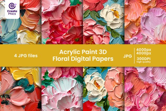 Acrylic Paint 3d Floral Digital Papers