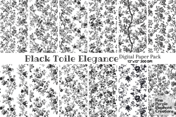 Black Toile Elegance Chinoiserie Flowers: A Digital Resource for Sophisticated Design