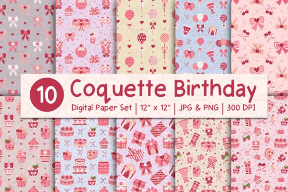 Coquette Birthday Digital Paper Set