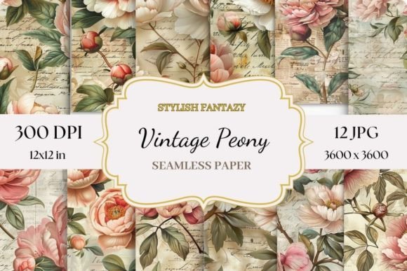 Elevating Brand Aesthetics with Vintage Peonies Digital Papers, Seamless