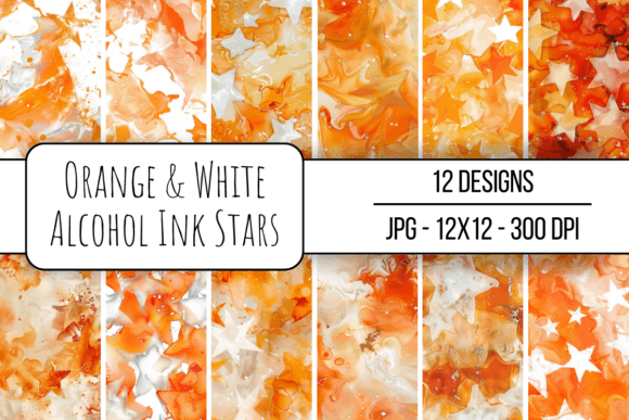 Orange White Alcohol Ink Stars