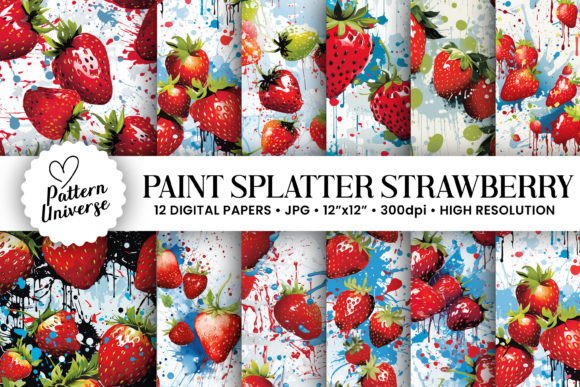 Paint Splatter Strawberry Digital Papers
