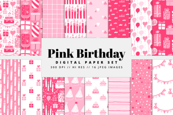 Pink Birthday Digital Paper Set for Creative Projects