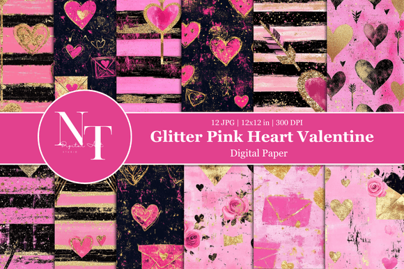 Pink Heart Valentine Digital Paper