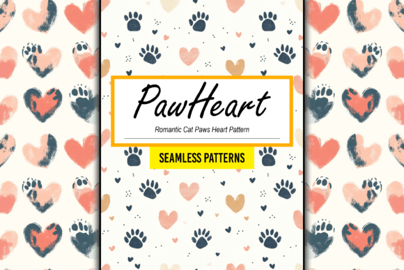 Romantic Cat Paws Heart Seamless Pattern