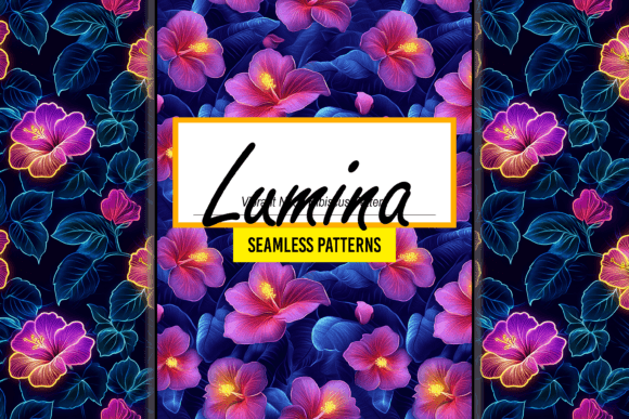 Vibrant Neon Hibiscus Seamless Pattern