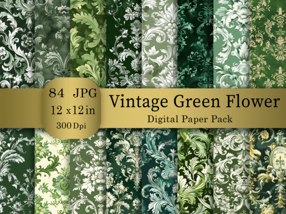 Vintage Green Flower Digital Paper
