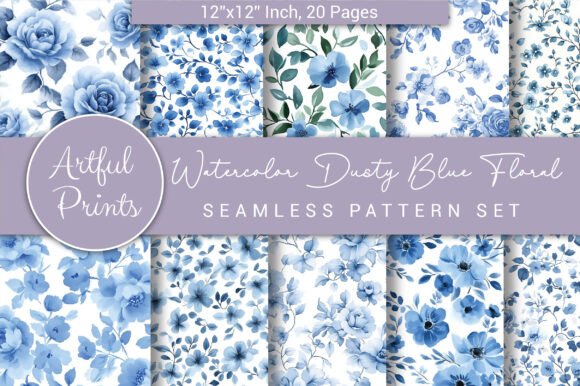 Watercolor Dusty Blue Floral Seamless