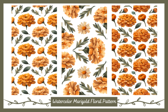 Watercolor Marigold Floral Pattern for Autumn Creations