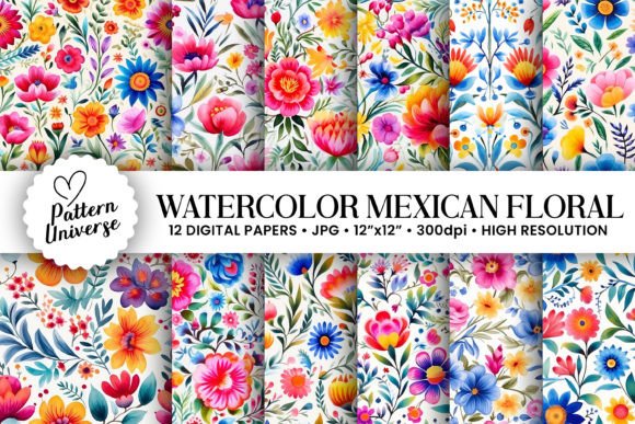 Watercolor Mexican Flowers Digital Paper